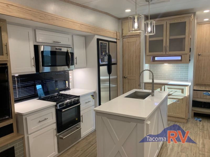 Spacious kitchen inside the Alliance Avenue Fifth Wheel.