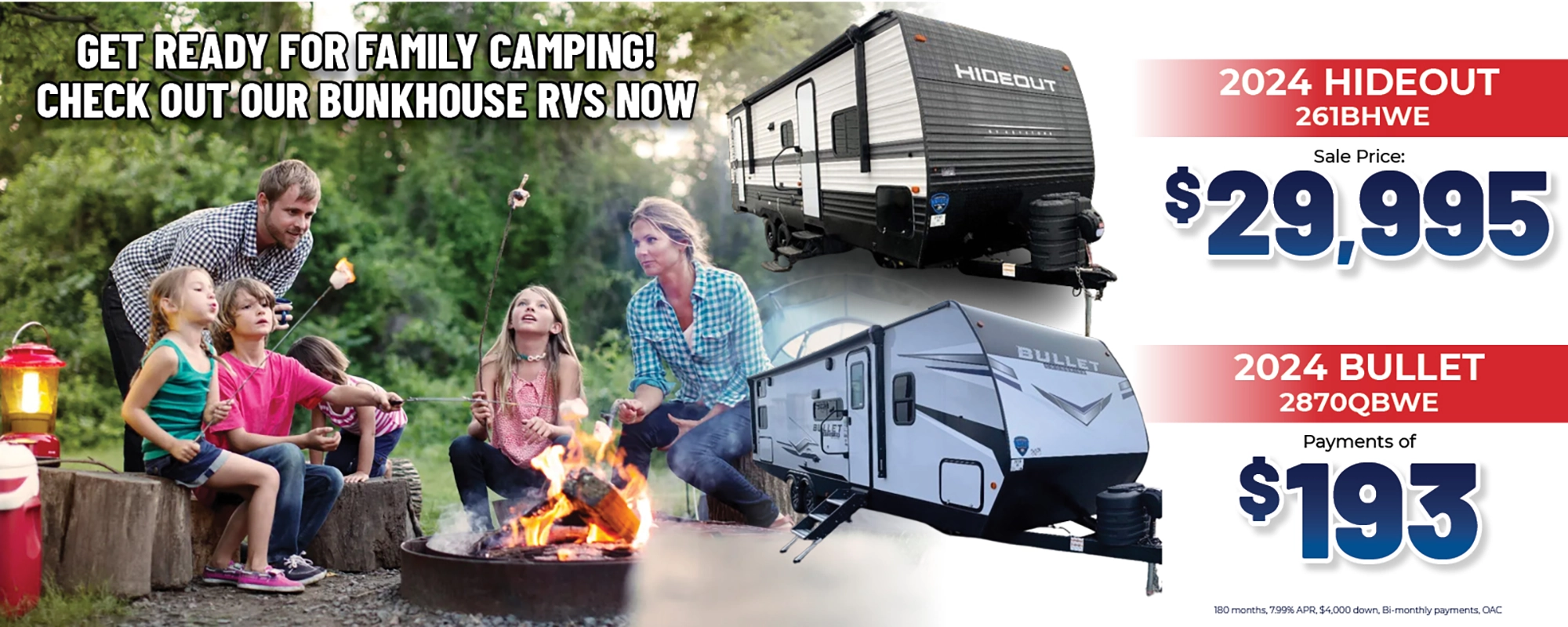 Get ready for family camping. Check out our bunkhouse RVs now.
